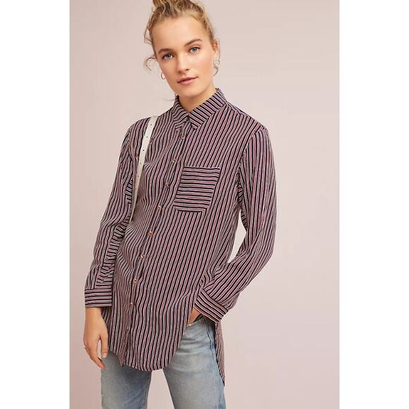 Maeve by Anthropologie Women's size XS Adelaide Poplin Striped Button Down Shirt - Picture 1 of 12